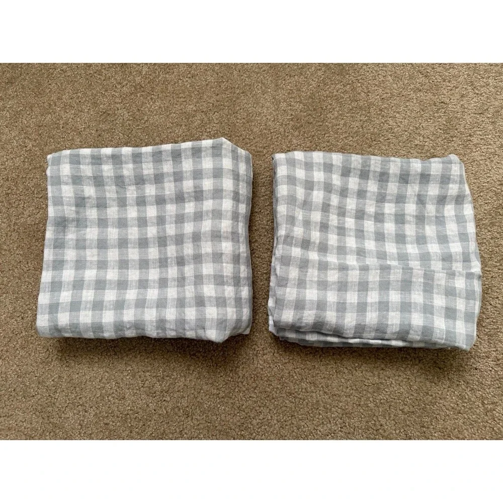Quince Classic Organic Percale Gingham Sham Set of 2 Blue Fog Pillow Case Linen